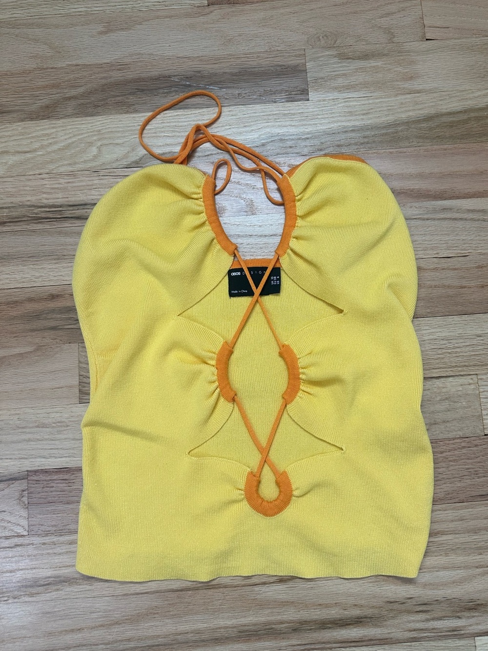 ASOS Yellow Strappy Halter Lace-Up Knit Tank